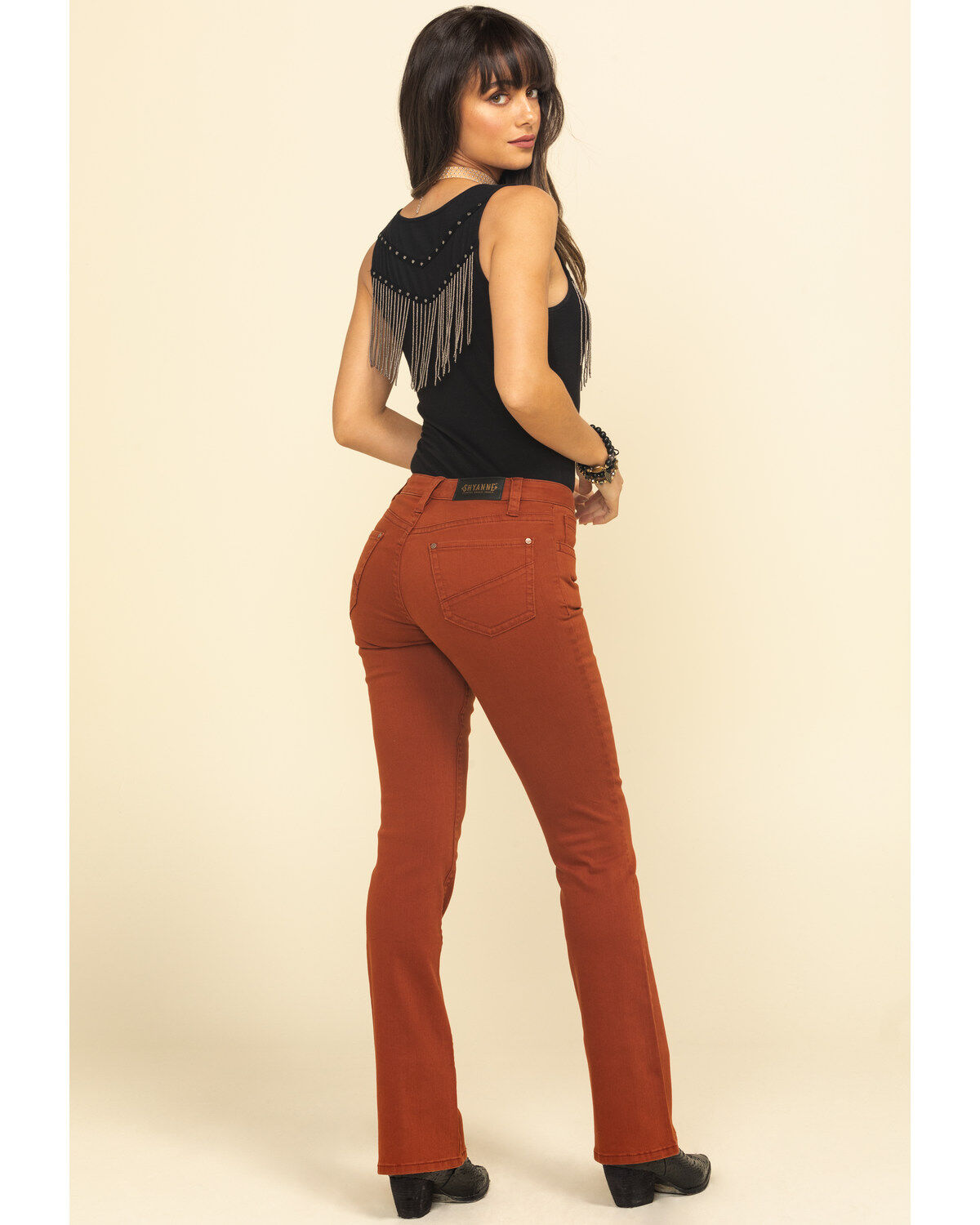 Image #3 - Shyanne Women's Rust Studded Front Seam Bootcut Jeans, , hi-res