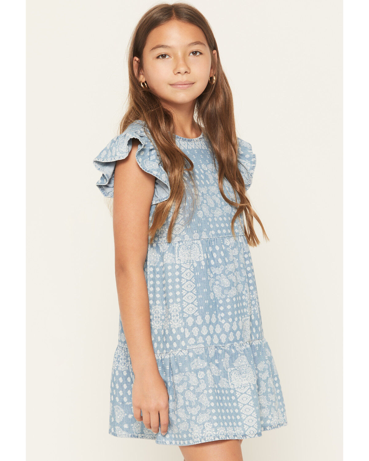 Image #2 - Wrangler Girls' Bandana Print Denim Dress, Blue, hi-res