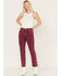Cleo + Wolf Women's High Rise Distressed Knee Slim Stretch Straight Jeans, Purple, hi-res