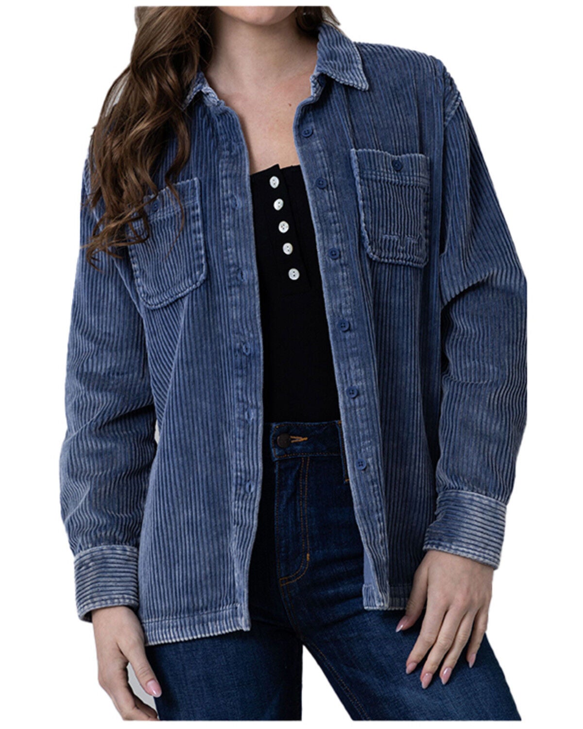 Kimes Ranch Women's Corduroy Long Sleeve Button-Down Shirt, Blue, hi-res