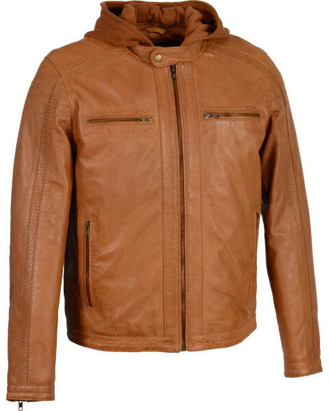 Image #1 - Milwaukee Leather Men's Zipper Front Leather Jacket w/ Removable Hood - Big - 5X, , hi-res