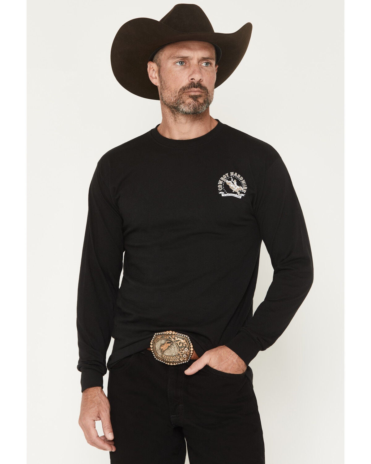 Image #2 - Cowboy Hardware Men's Toughest 8 Seconds Long Sleeve Graphic T-Shirt, Black, hi-res