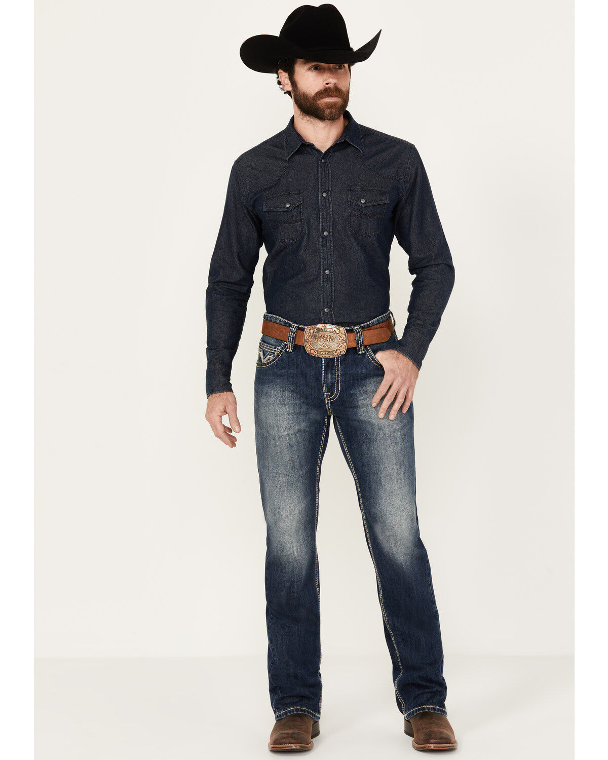 Image #3 - Rock & Roll Denim Men's Pistol Dark Vintage Wash Straight Rigid Denim Jeans, , hi-res