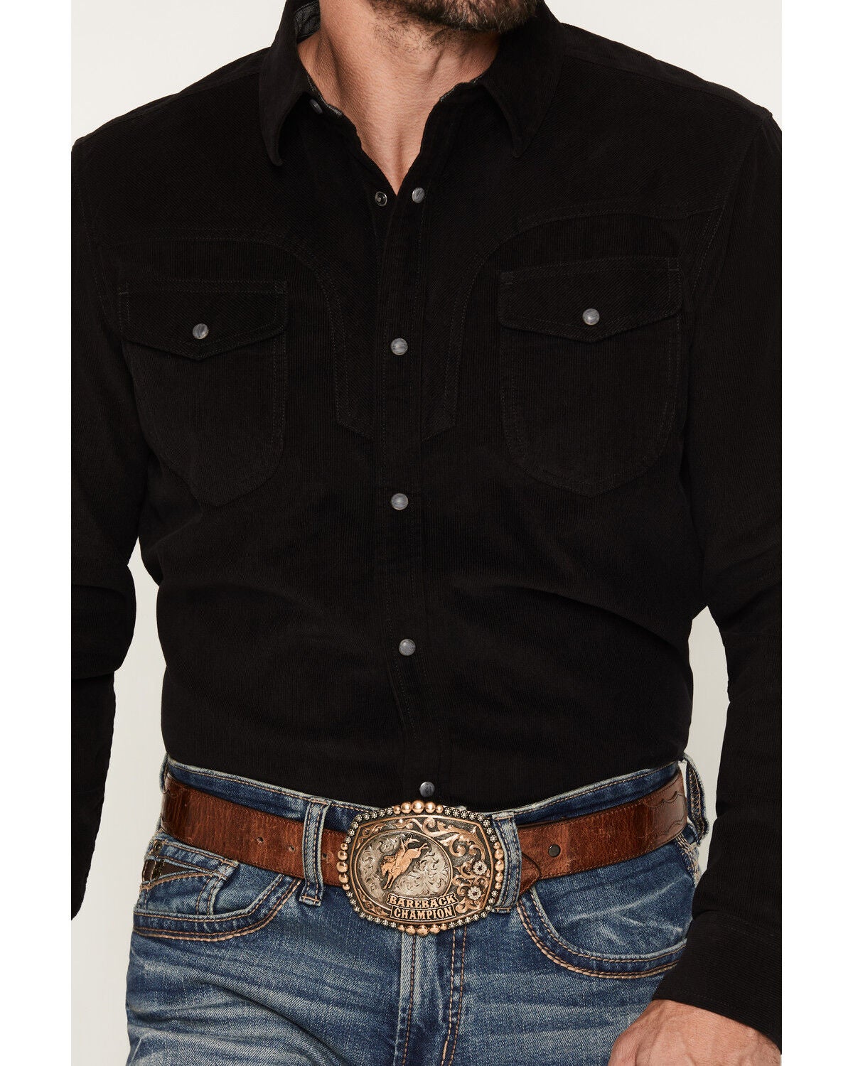 Image #3 - Cody James Men's Rusty Nail Solid Corduroy Long Sleeve Snap Western Shirt, Black, hi-res