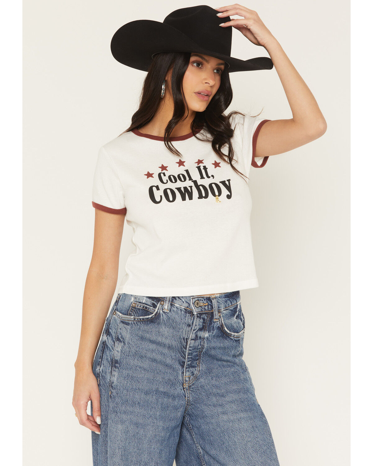 Image #1 - Blended Women's Cool It Short Sleeve Graphic Ringer Tee, White, hi-res