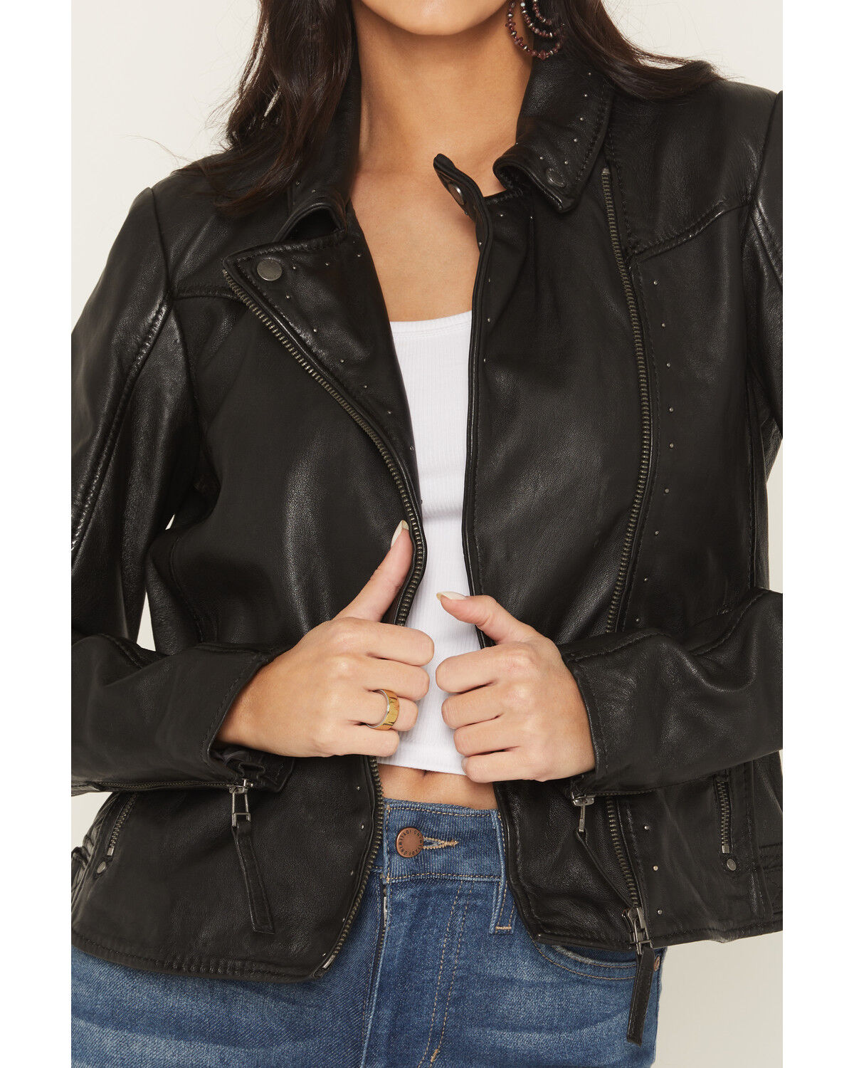 Image #3 - Mauritius Women's Morgan Studded Scatter Star Leather Jacket, Black, hi-res