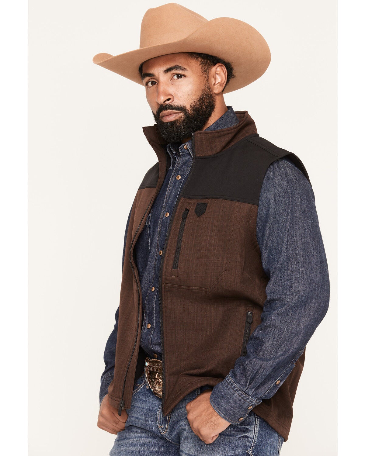 Image #2 - RANK 45&reg; Men's Lakewood Color Block Softshell Vest, Coffee, hi-res