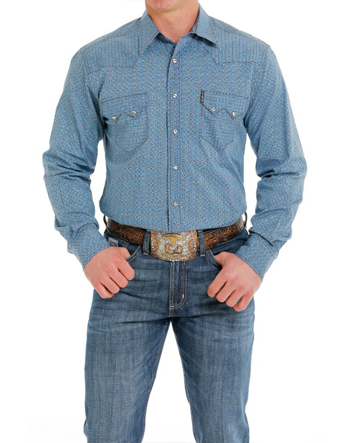 Image #1 - Cinch Men's Multi Long Sleeve Western Snap Shirt, Blue, hi-res