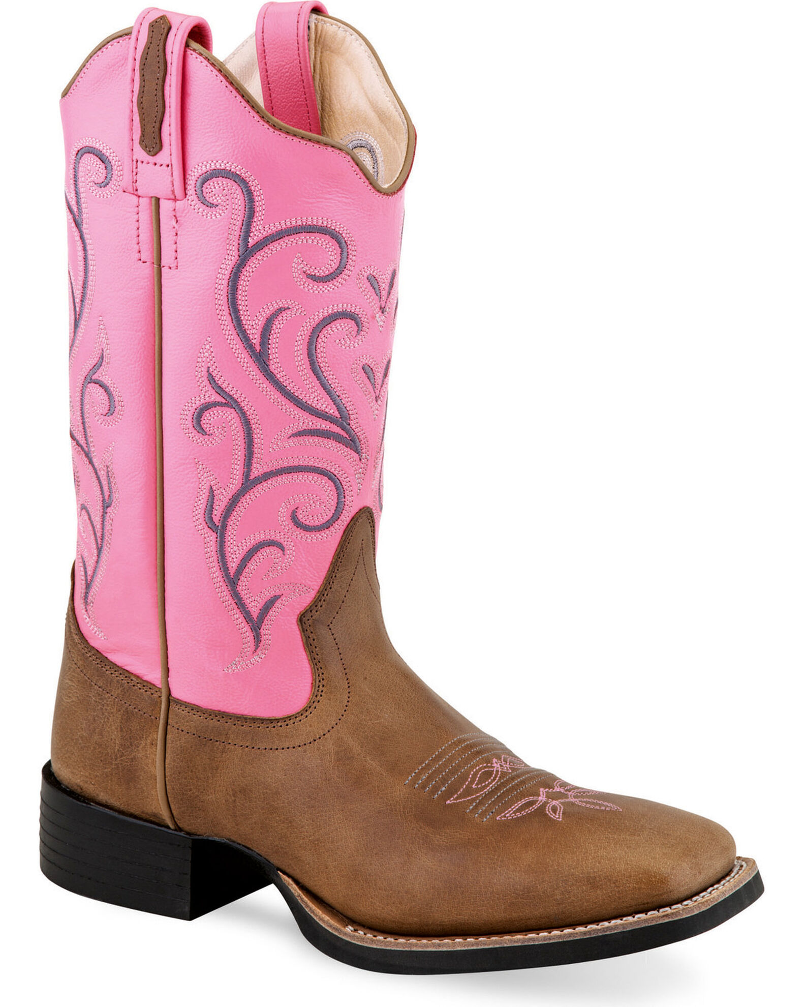 Old West Women s Pink Leather Boots Square Toe Boot Barn