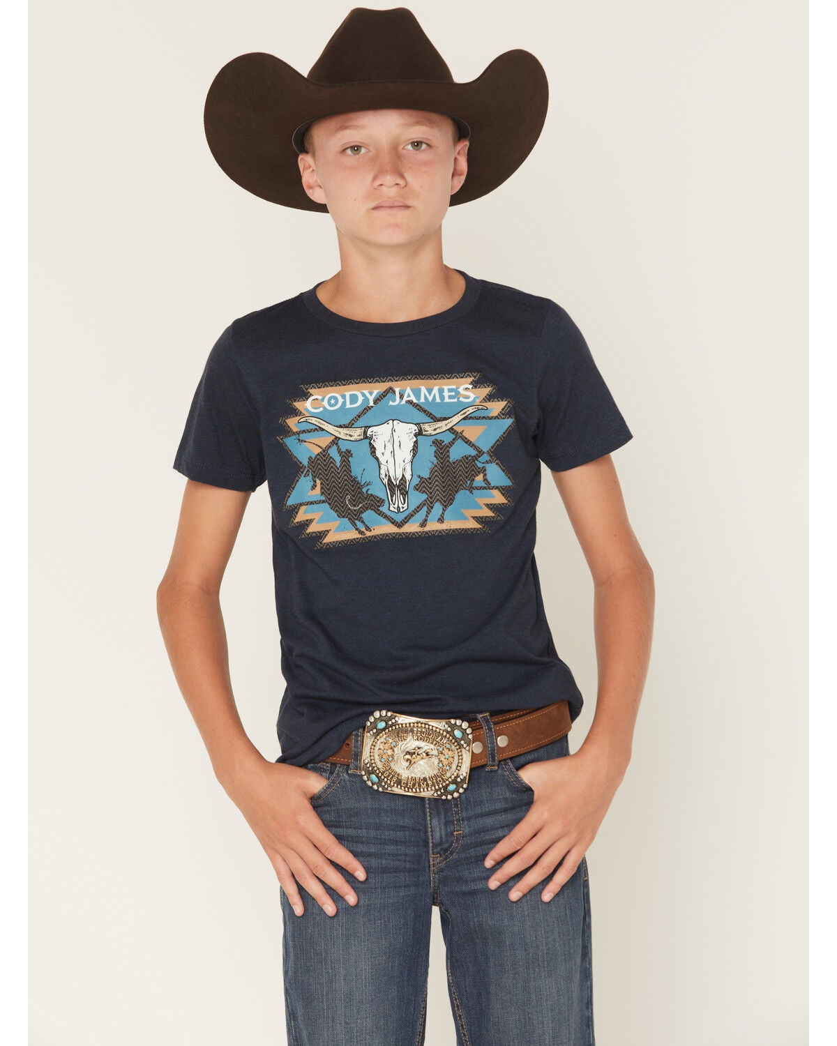 Cody James Boys' Skull Rodeo Short Sleeve Graphic T-Shirt, Blue, hi-res