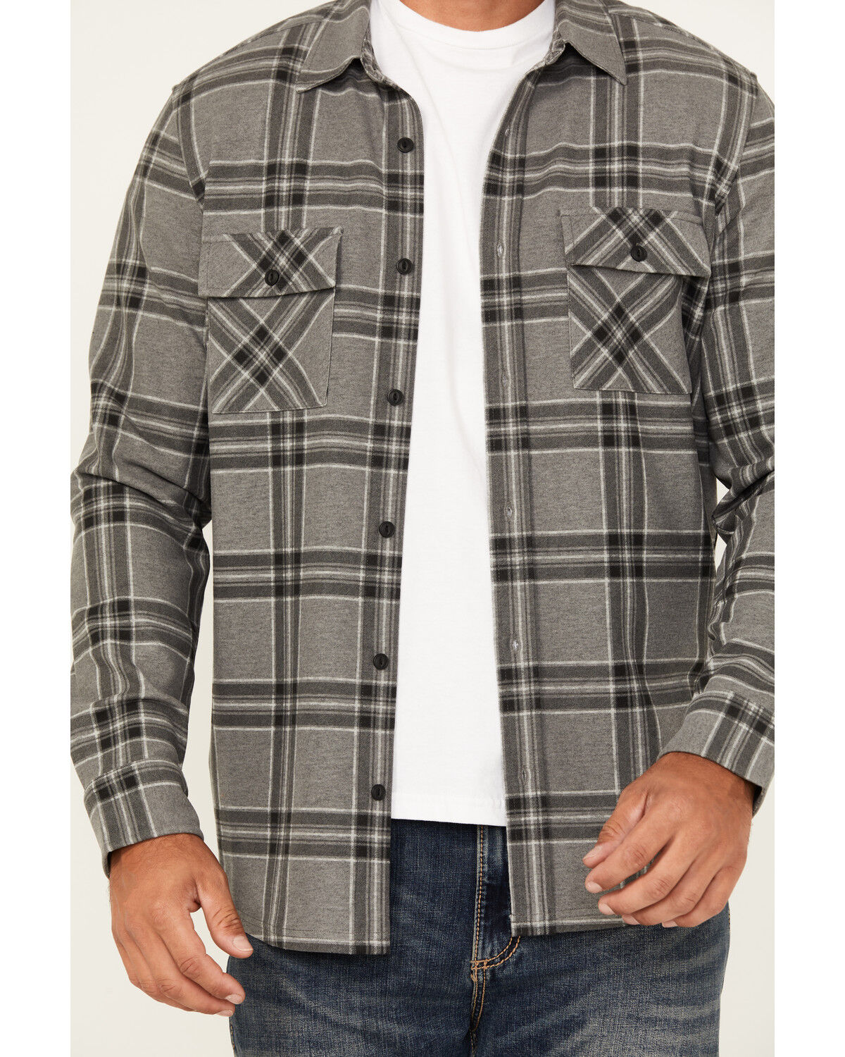 Image #3 - Brothers and Sons Men's Locket Plaid Print Long Sleeve Button-Down Stretch Western Shirt, Charcoal, hi-res