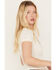Shyanne Women's Beaded Short Sleeve Front Tie Shirt, Cream, hi-res
