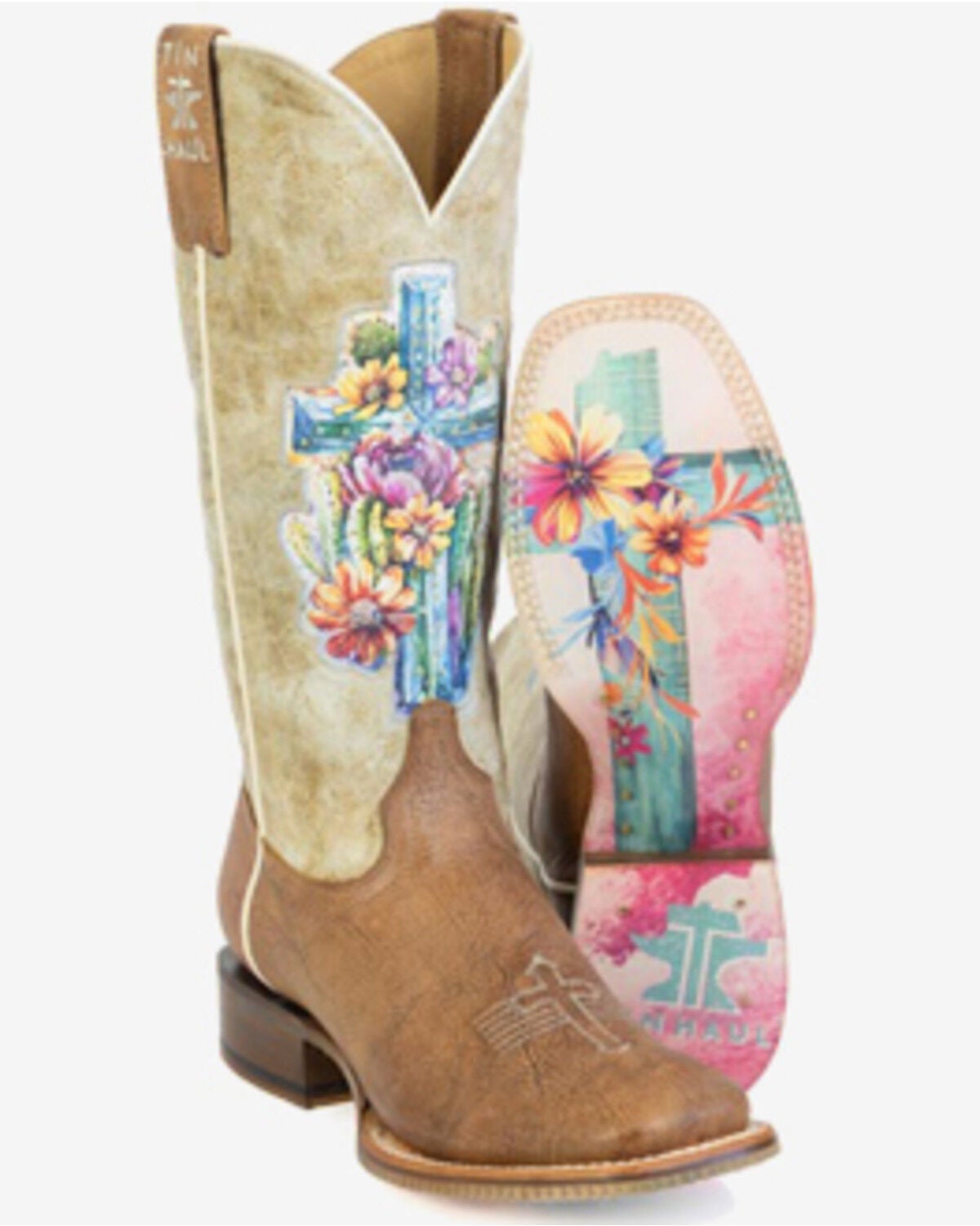 Image #1 - Tin Haul Women's Love Jesus Western Boots - Broad Square Toe, Tan, hi-res