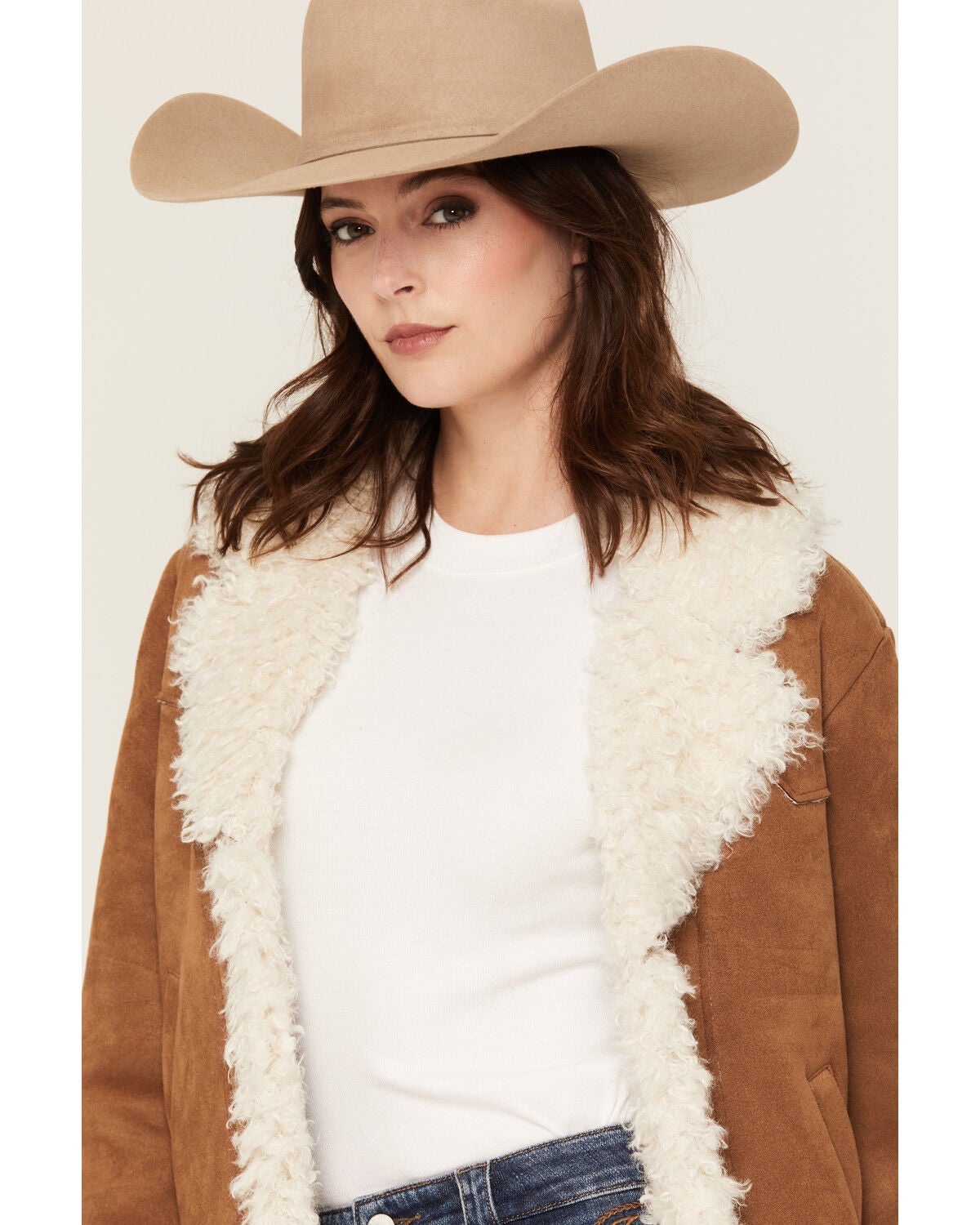 Image #2 - Idyllwind Women's Briggs Faux Suede Sherpa Blazer, Bark, hi-res