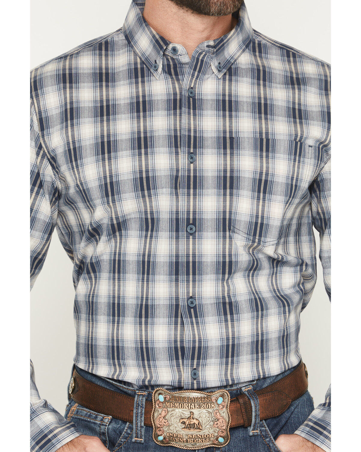 Image #3 - Cody James Men's Tennessee Trail Plaid Print Long Sleeve Button-Down Stretch Western Shirt - Big, Blue, hi-res