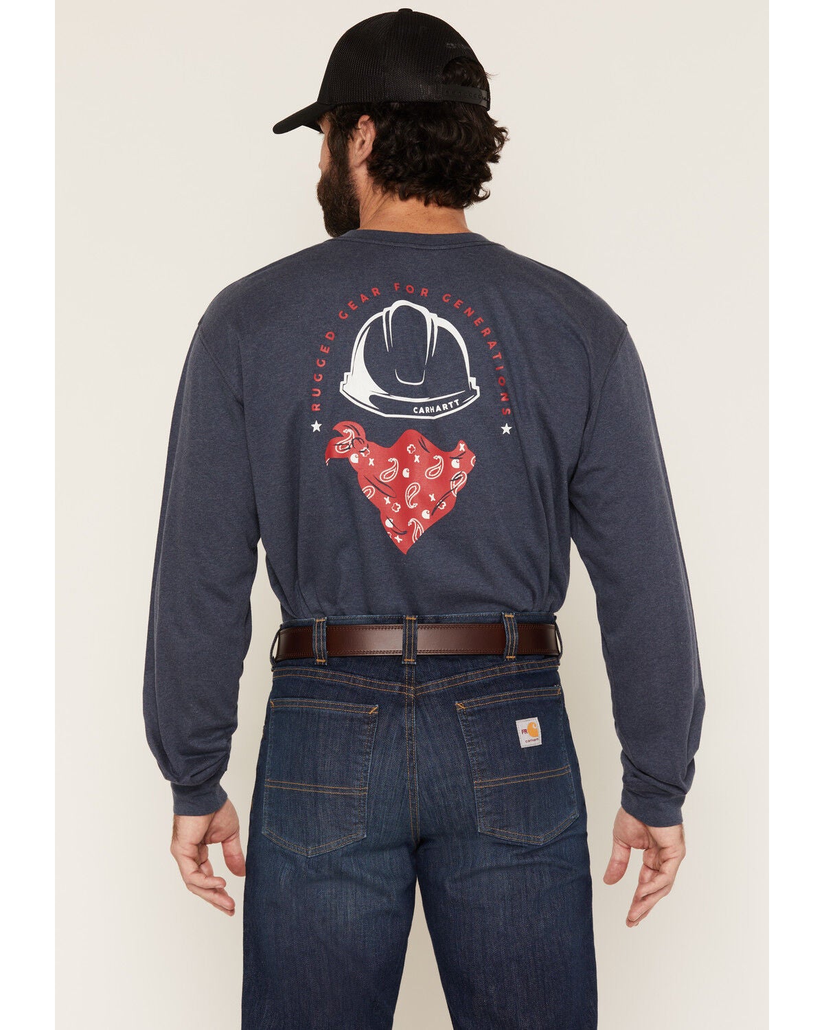 Carhartt Men's FR Loose Fit Lightweight Bandana Print Long Sleeve Graphic T-Shirt, Dark Blue, hi-res
