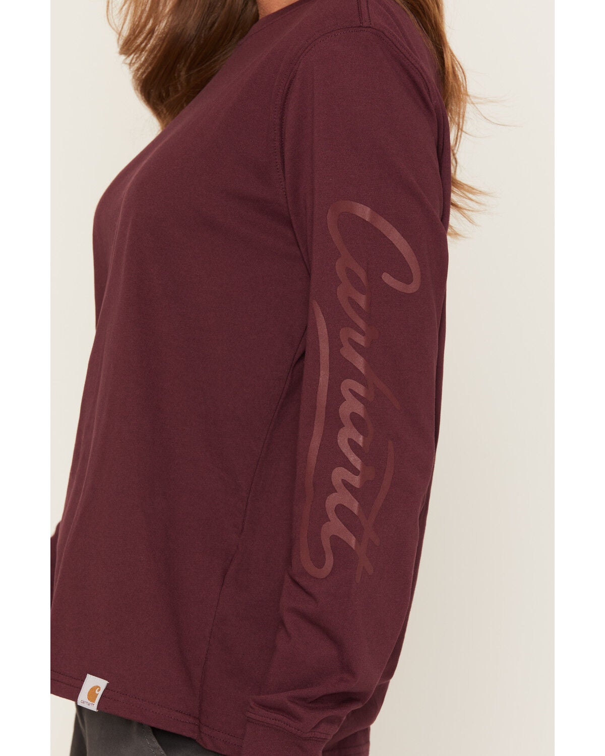 Image #3 - Carhartt Women's Irvine Loose Fit Logo Long Sleeve Work Shirt, Burgundy, hi-res