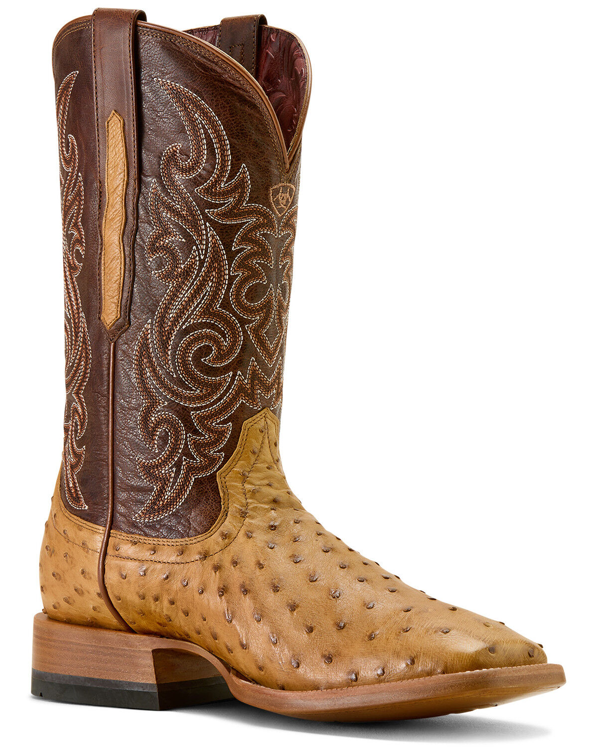 Image #1 - Ariat Men's Classic Cash Exotic Ostrich Western Boots - Broad Square Toe, Tan, hi-res