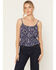 Image #1 - Rock & Roll Denim Women's Running Horses Sleeveless Button-Down Tank Top, Navy, hi-res