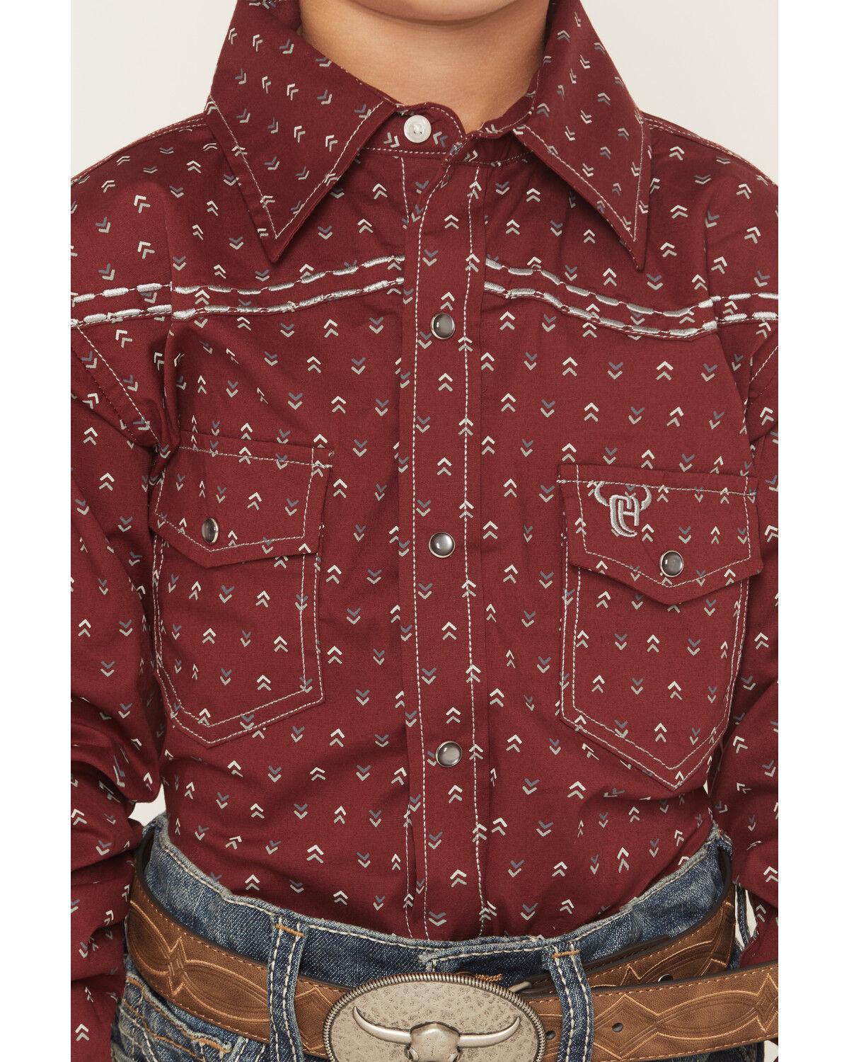 Cowboy Hardware Boys' Geo Print Long Sleeve Pearl Snap Stretch Western Shirt