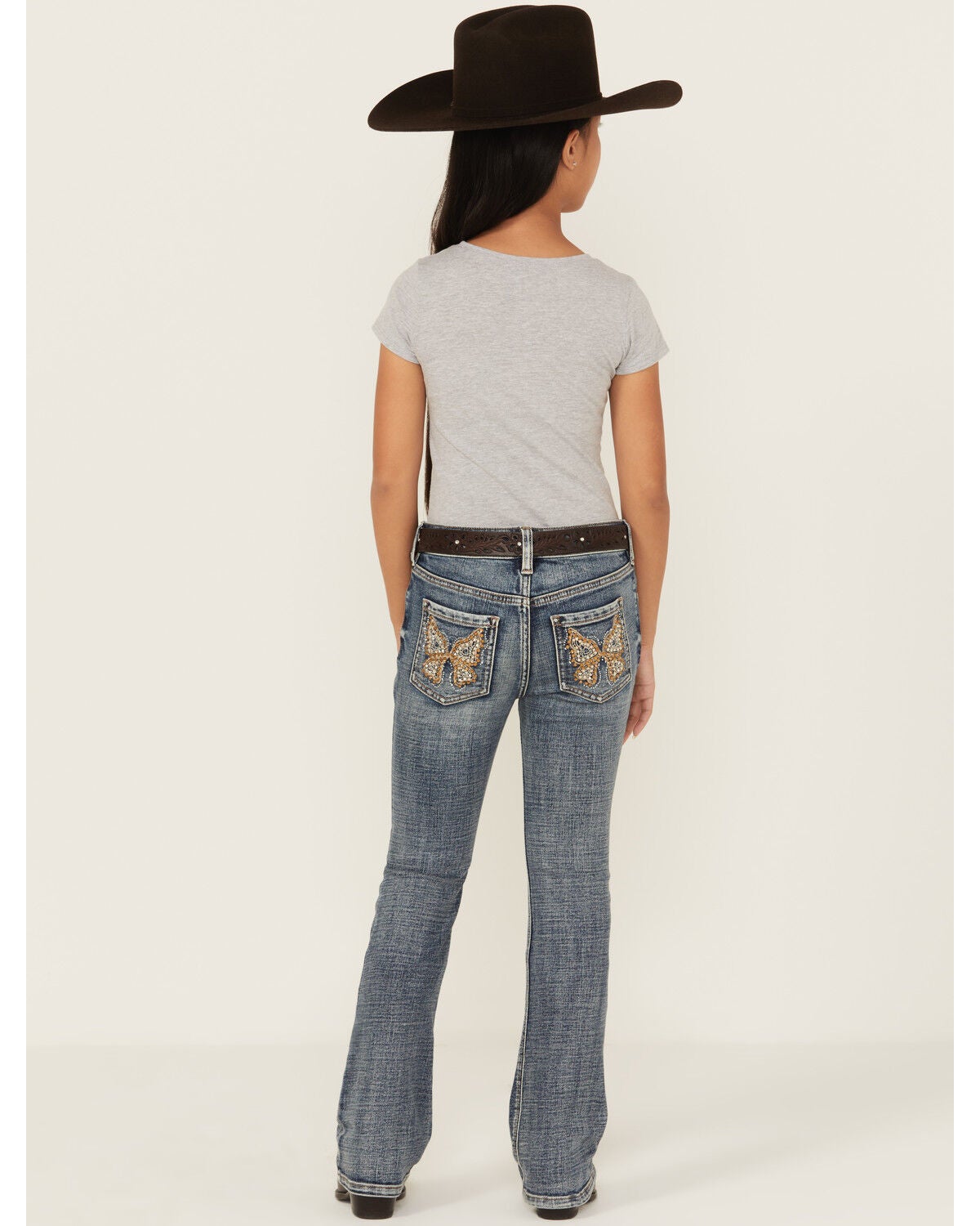 Shyanne Girls' Dawn Studded Pocket Bootcut Stretch Denim Jeans, Dark Wash, hi-res