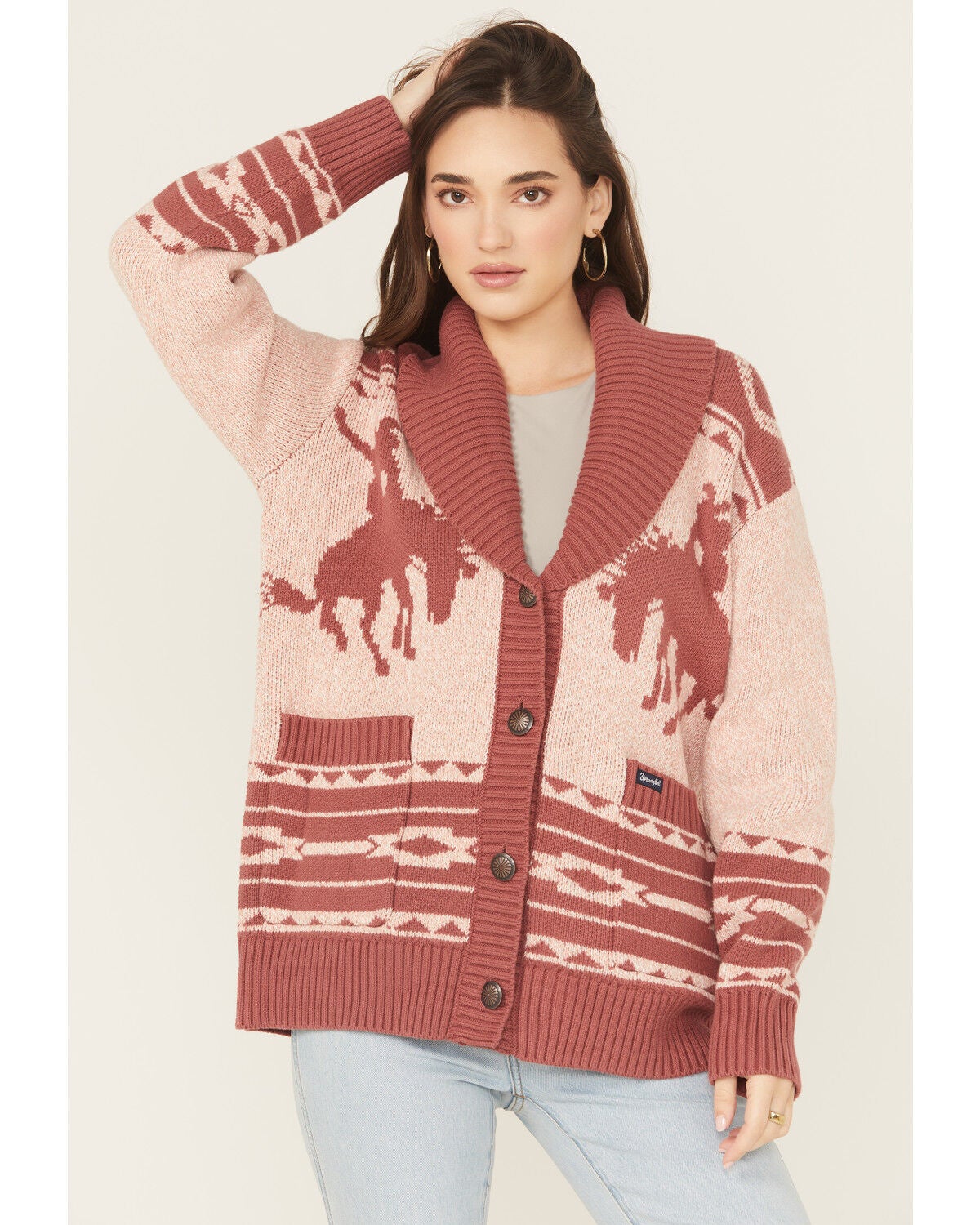 Wrangler Retro Women's Horse Cardigan, Pink, hi-res