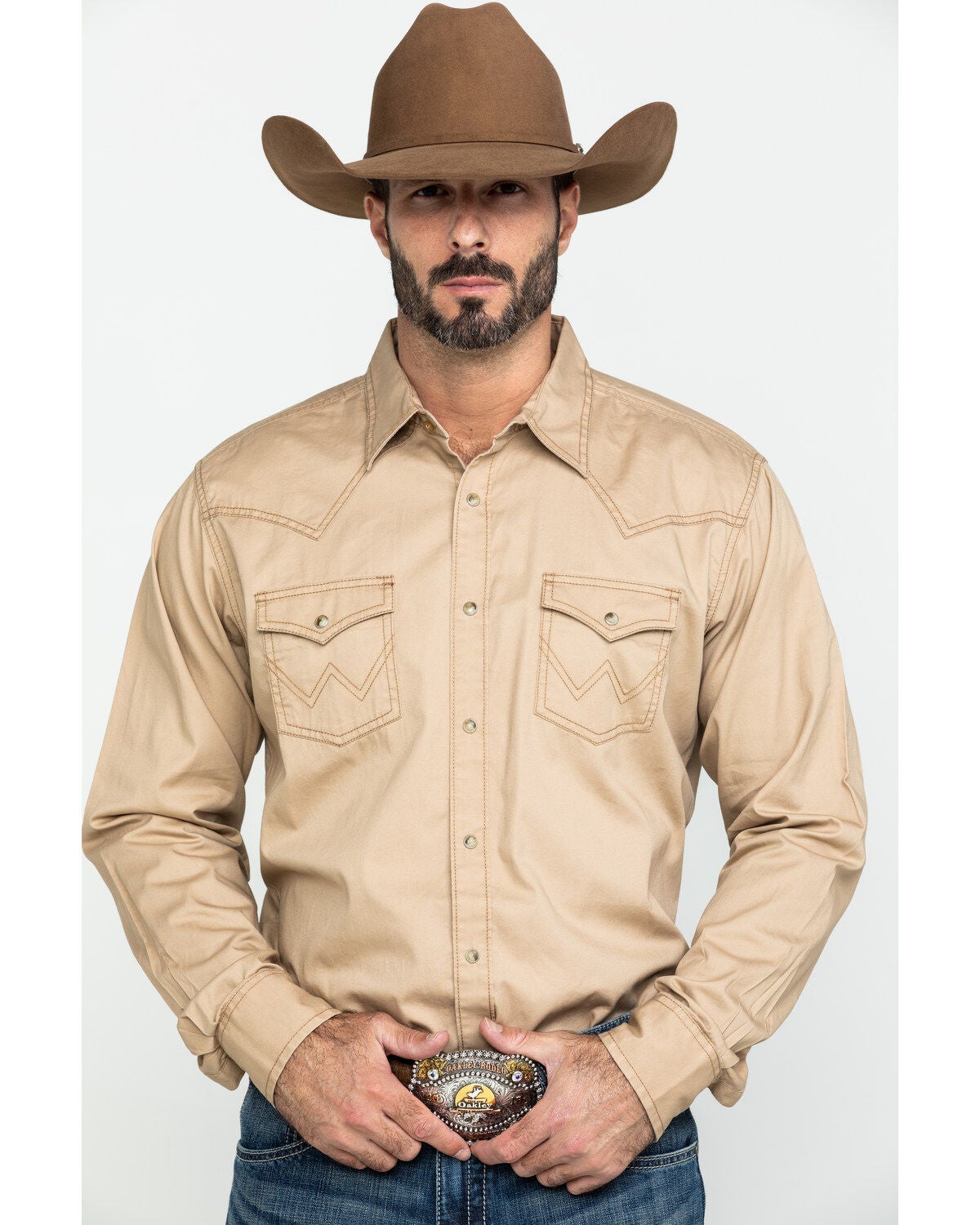 Wrangler Retro Men's Tan Solid Long Sleeve Western Shirt - Tall, Tan, hi-res