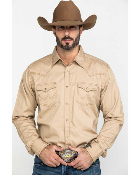 Wrangler Retro Men's Tan Solid Long Sleeve Western Shirt - Tall , Tan, hi-res
