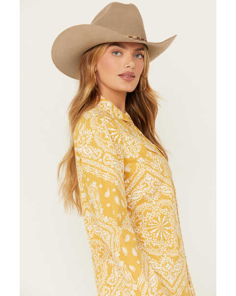 Image #2 - Cotton & Rye Women's Bandana Print Long Sleeve Pearl Snap Western Shirt, Gold, hi-res