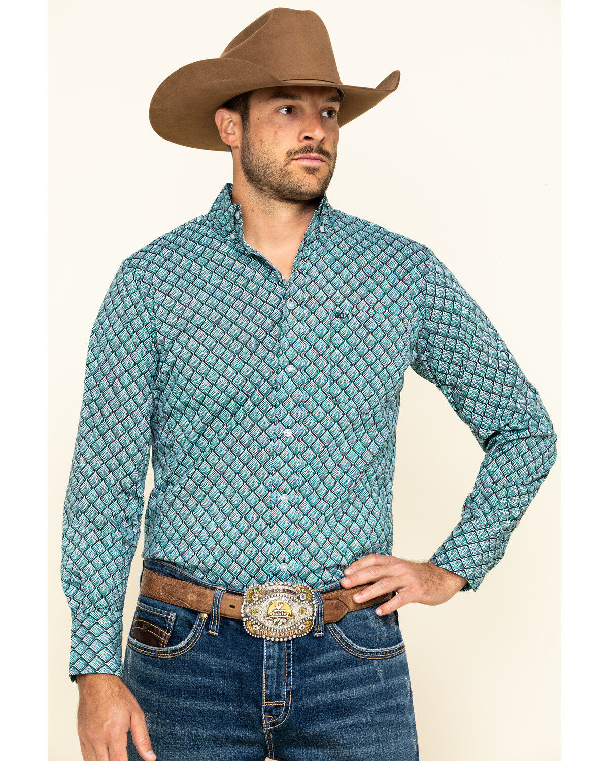 Image #1 - Wrangler 20X Men's Scale Print Performance Long Sleeve Western Shirt , , hi-res