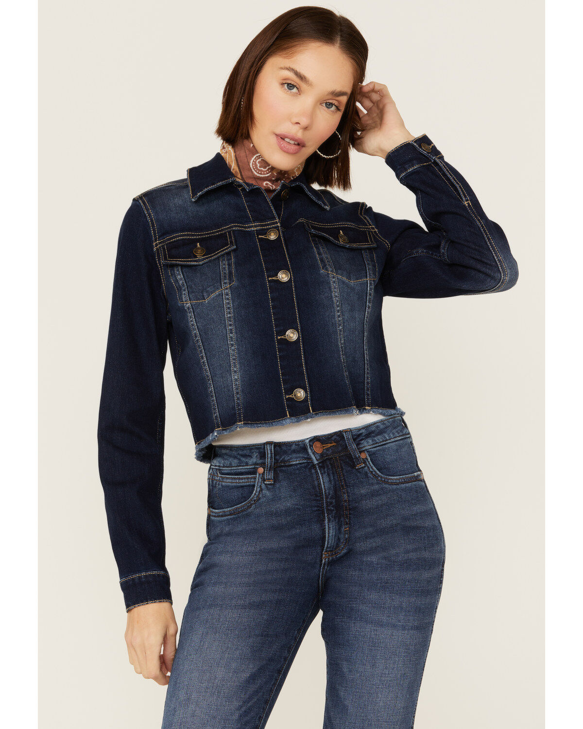 Image #2 - Shyanne Women's Southwestern Embroidered Cropped Denim Jacket, Dark Wash, hi-res