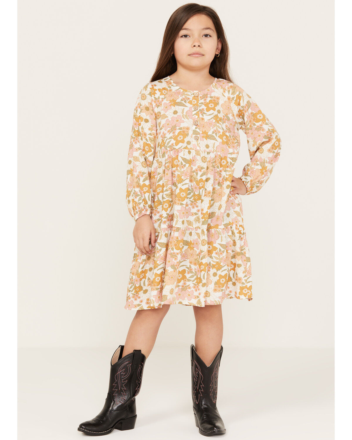 Image #2 - Hayden LA Girls' Floral Mini Dress, Mustard, hi-res