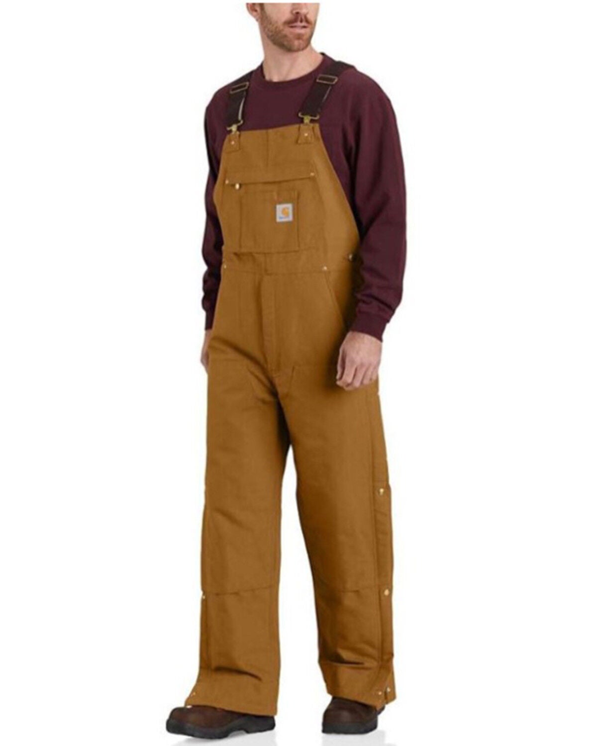 Carhartt Men's Loose Fit Firm Duck Insulated Bib Overalls - Big & Tall, Brown, hi-res