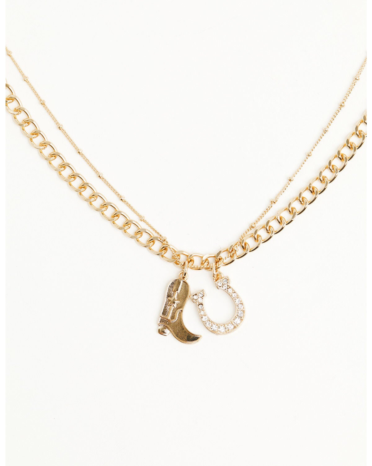 Image #1 - Shyanne Women's Boot Horseshoe Layered Necklace, Gold, hi-res