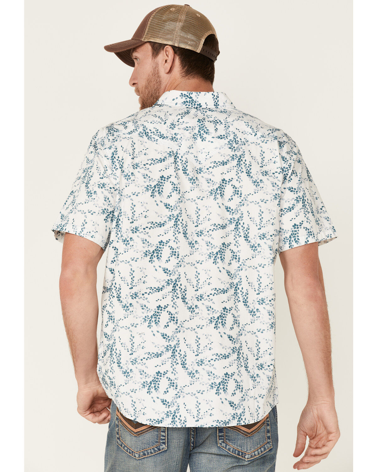 Image #4 - Moonshine Spirit Men's Vineyard Floral Print Short Sleeve Snap Western Shirt, White, hi-res