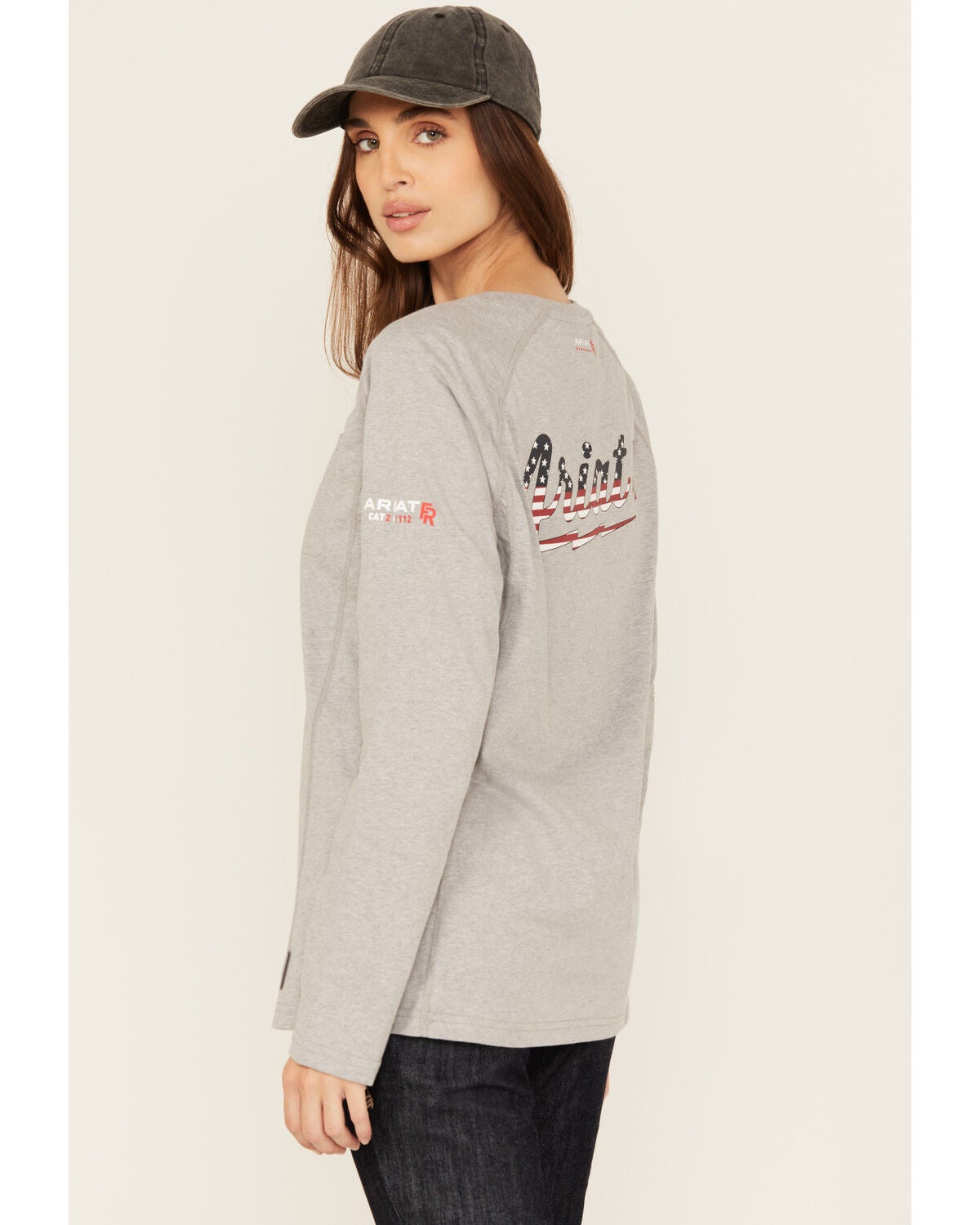 Ariat Women's FR Air Bolt Logo Long Sleeve Graphic T-Shirt, Grey, hi-res