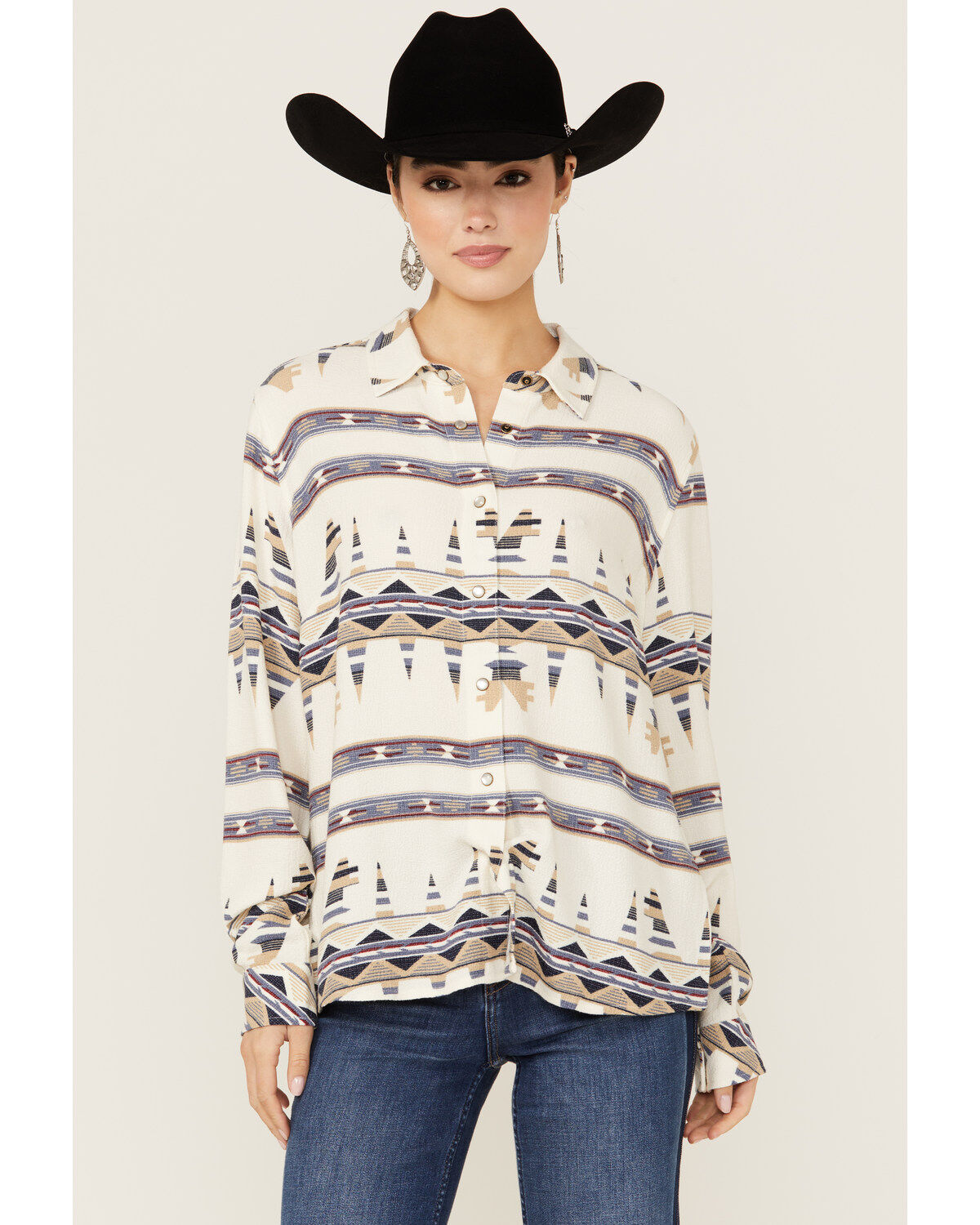 Image #1 - Idyllwind Women's Featherlight Printed Long Sleeve Pearl Snap Western Shirt, Ivory, hi-res