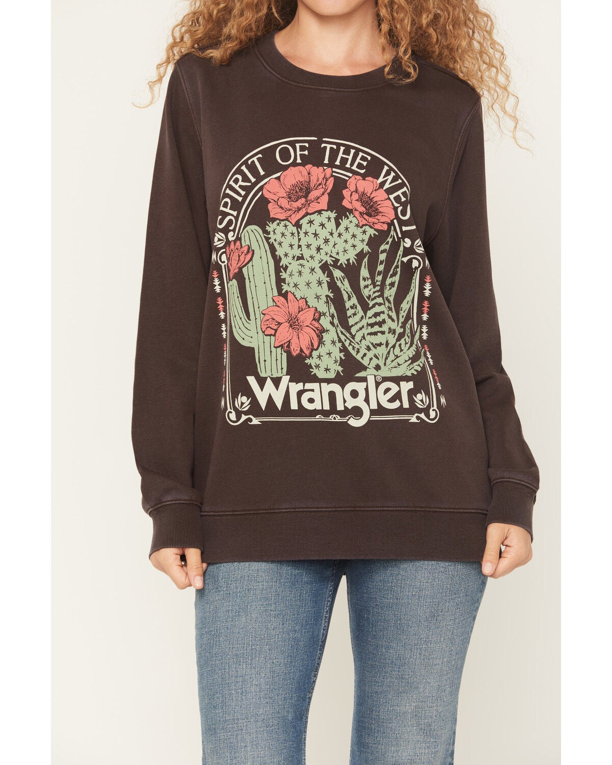 Image #3 - Wrangler Women's Cactus Graphic Crew Neck Sweatshirt, Black, hi-res