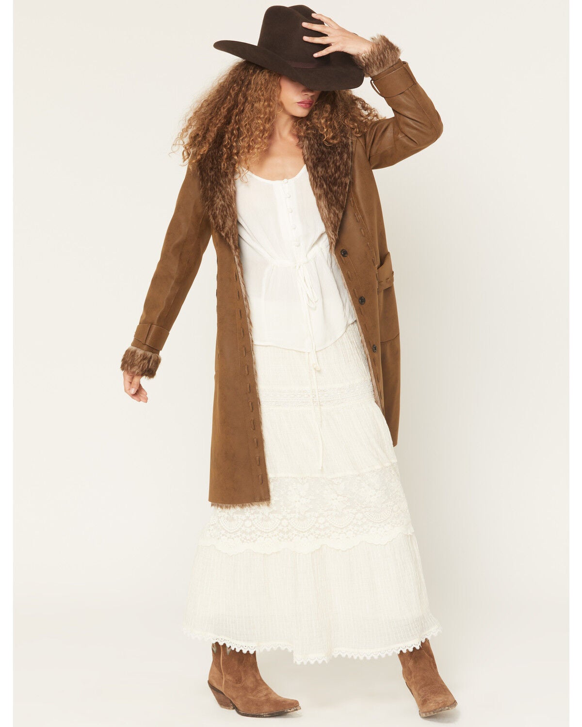 Panhandle Slim Women's Distressed Pleather Coat, Mahogany, hi-res