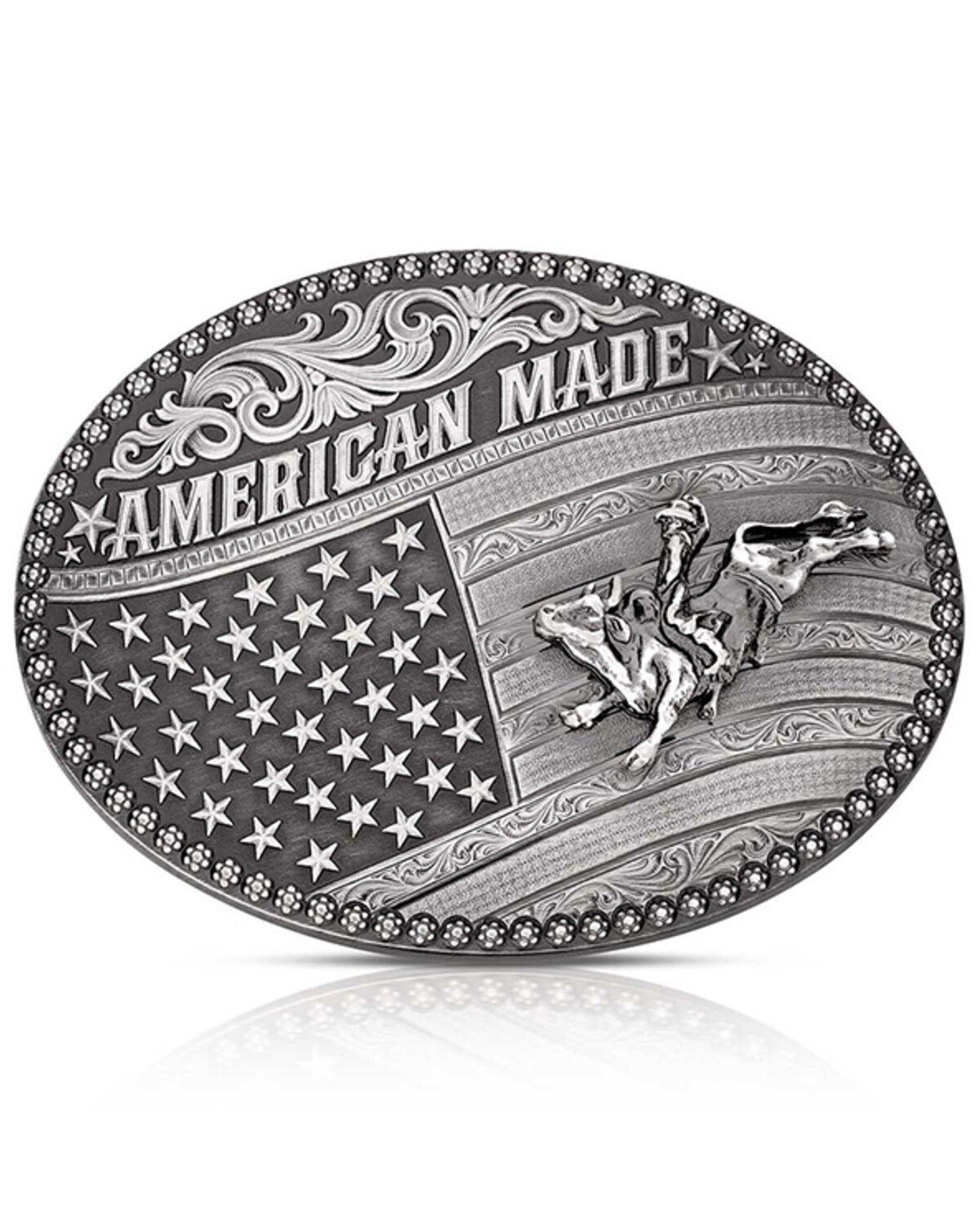 Montana Silversmiths Men's American Made Tradition Bull Rider Belt Buckle, Silver, hi-res