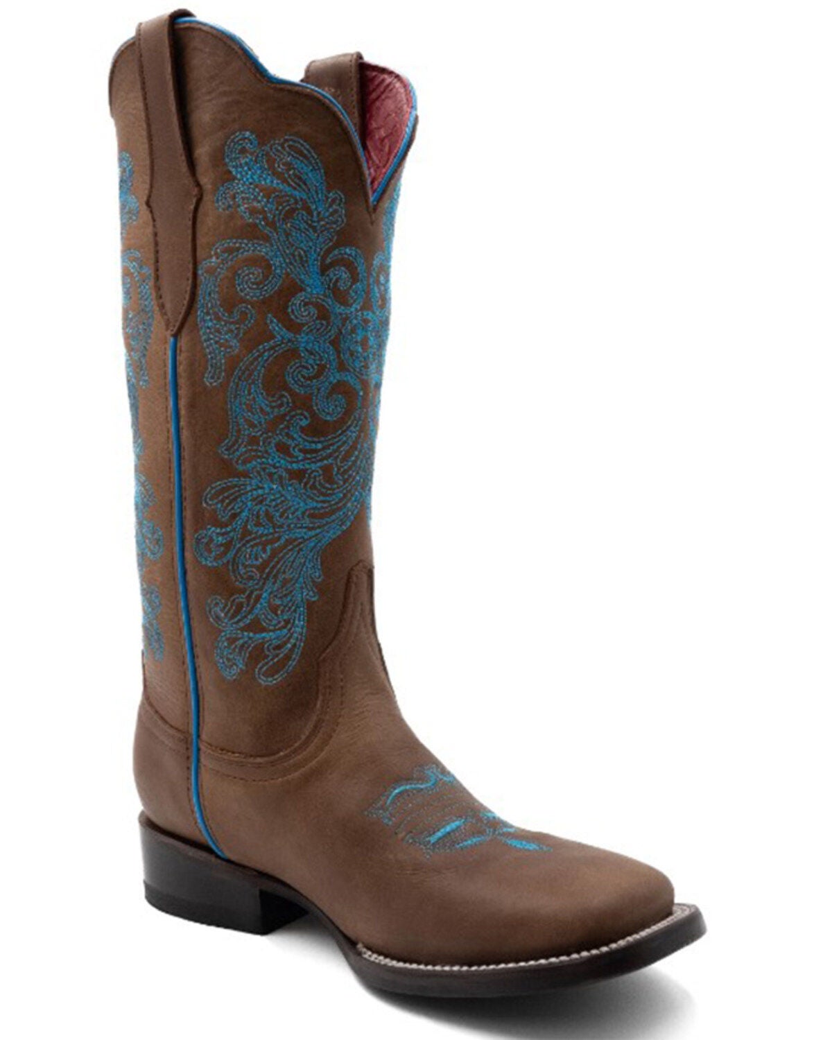 Ferrini Women's Ella Cross Western Boots - Broad Square Toe, Brown, hi-res