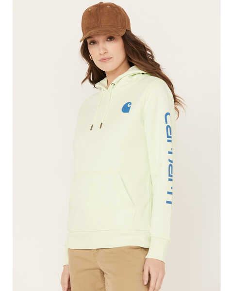 Carhartt Women's Relaxed Fit Midweight Logo Graphic Hoodie, Bright Green, hi-res