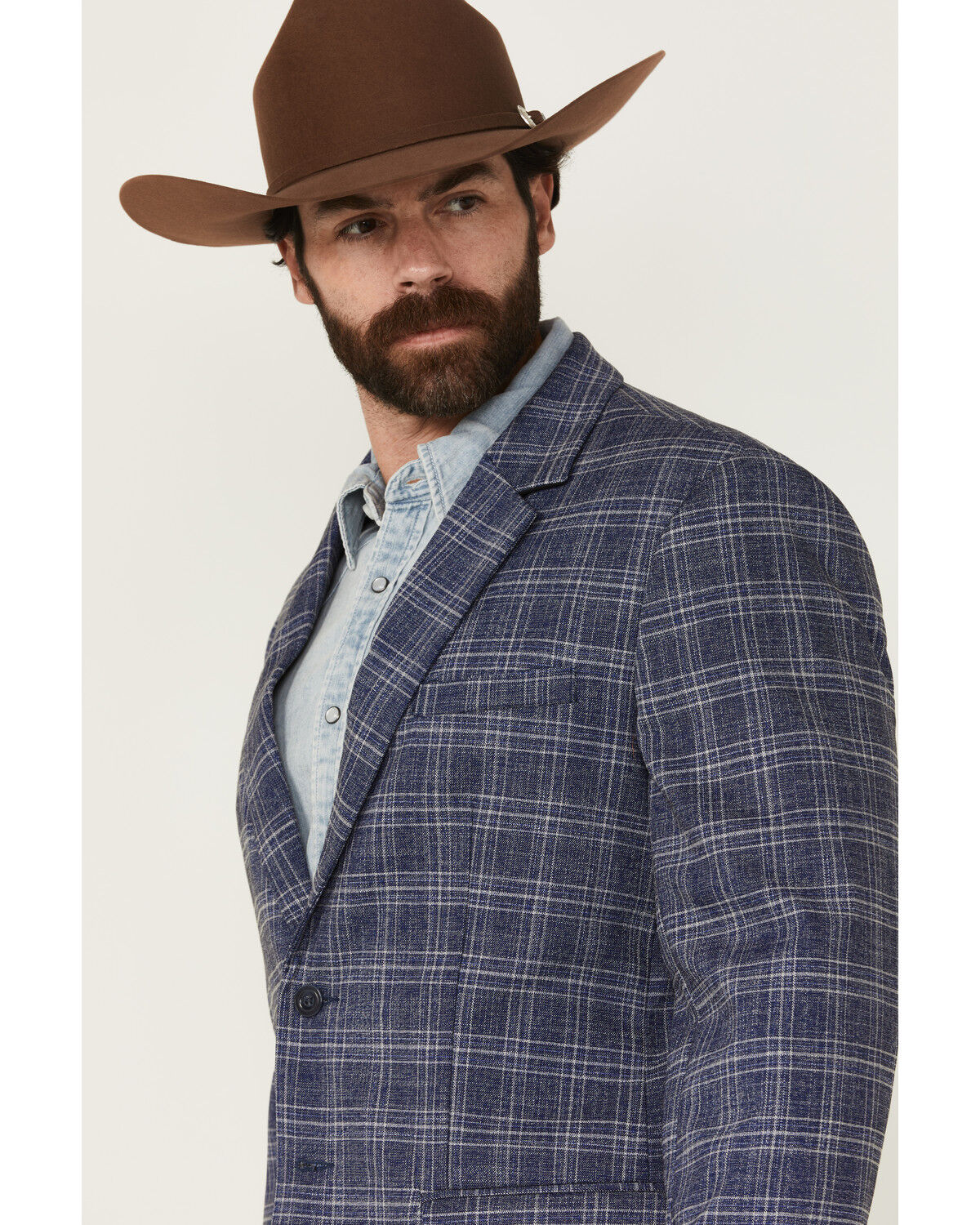 Image #2 - Rock & Roll Denim Men's Plaid Print Modern Fit Sportcoat, Blue, hi-res