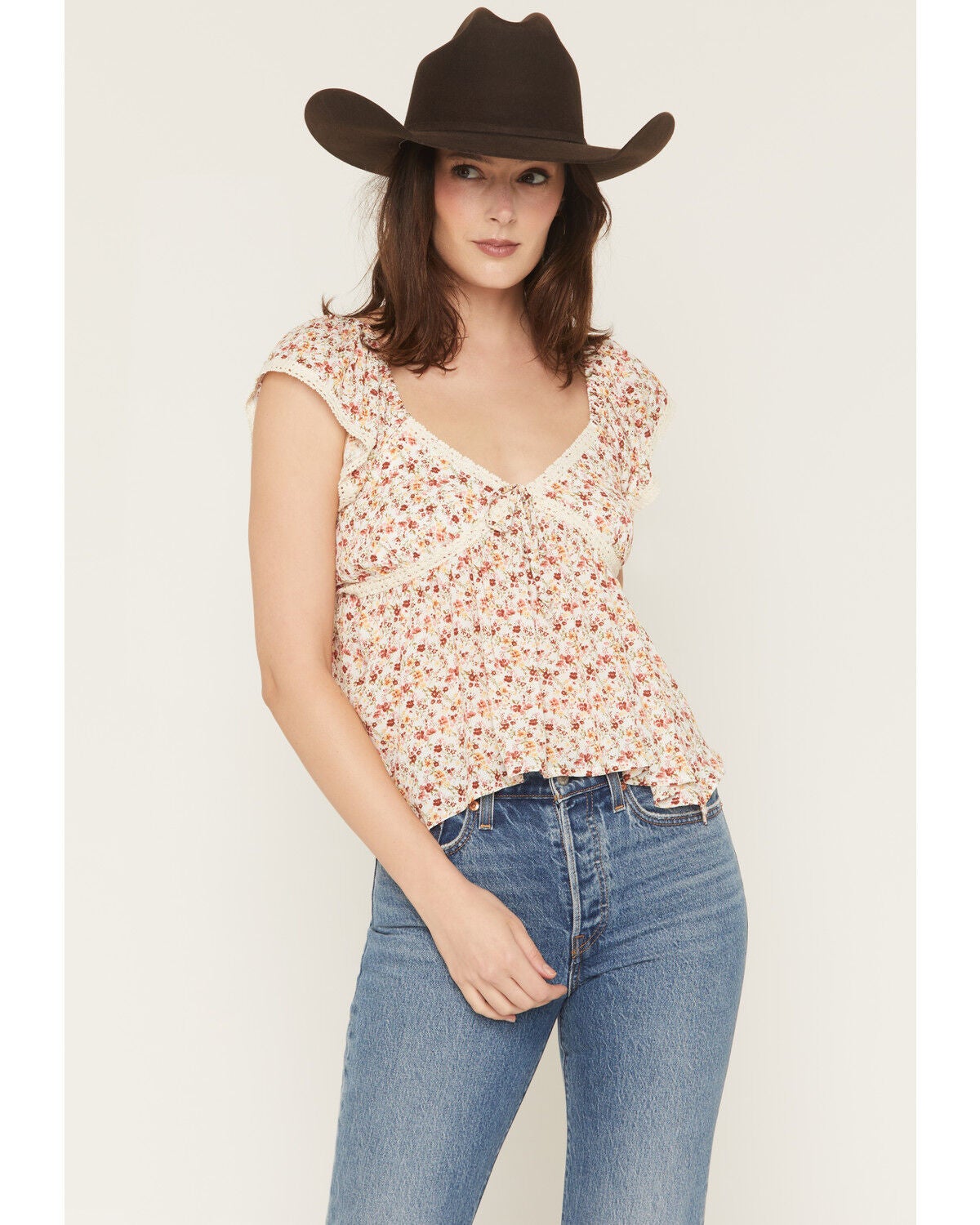 Image #1 - Wild Moss Women's Ditsy Floral Print Short Sleeve Shirt, Multi, hi-res