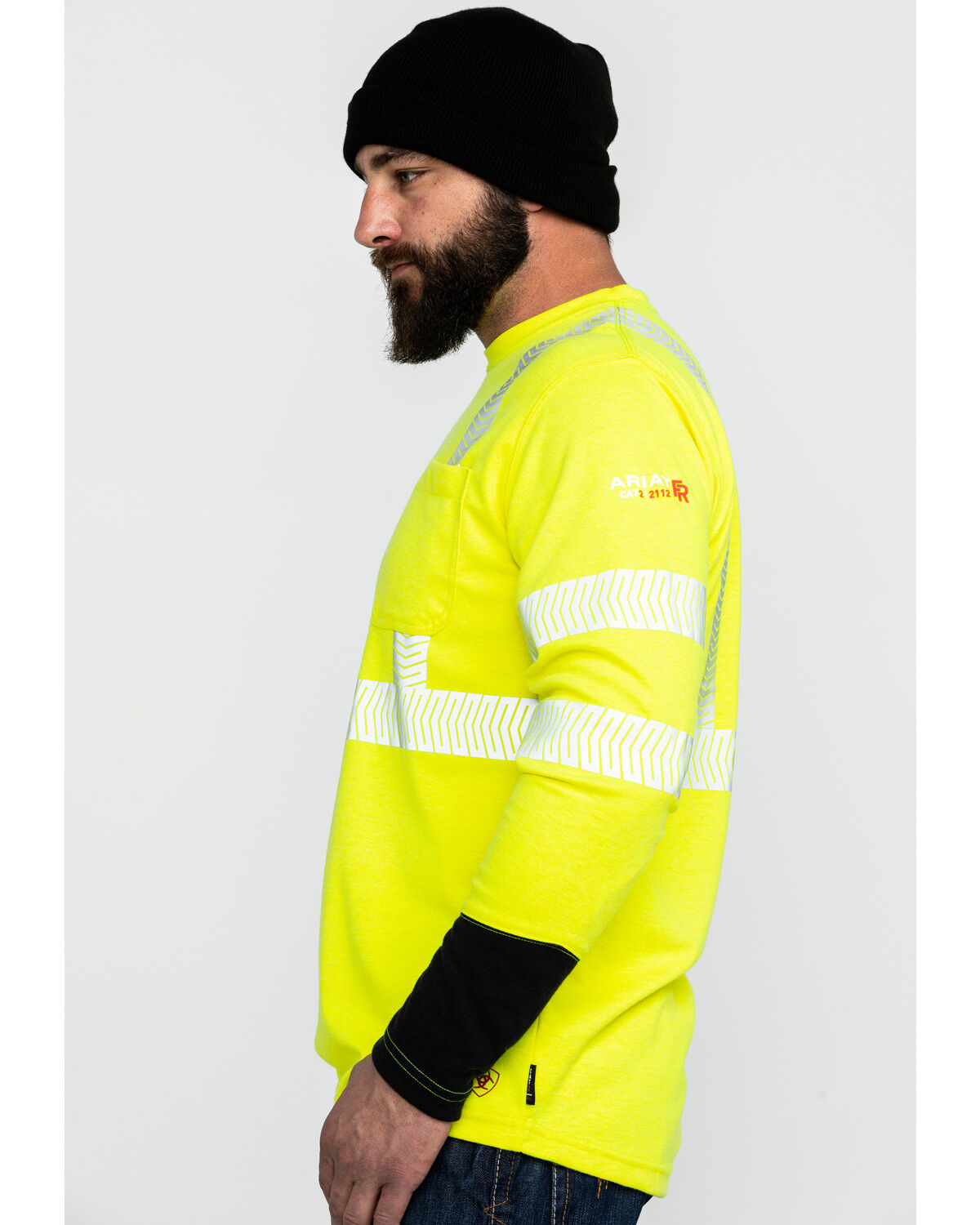 Image #3 - Ariat Men's FR Crew Hi-Vis Long Sleeve Work Pocket T-Shirt - Big & Tall, Yellow, hi-res