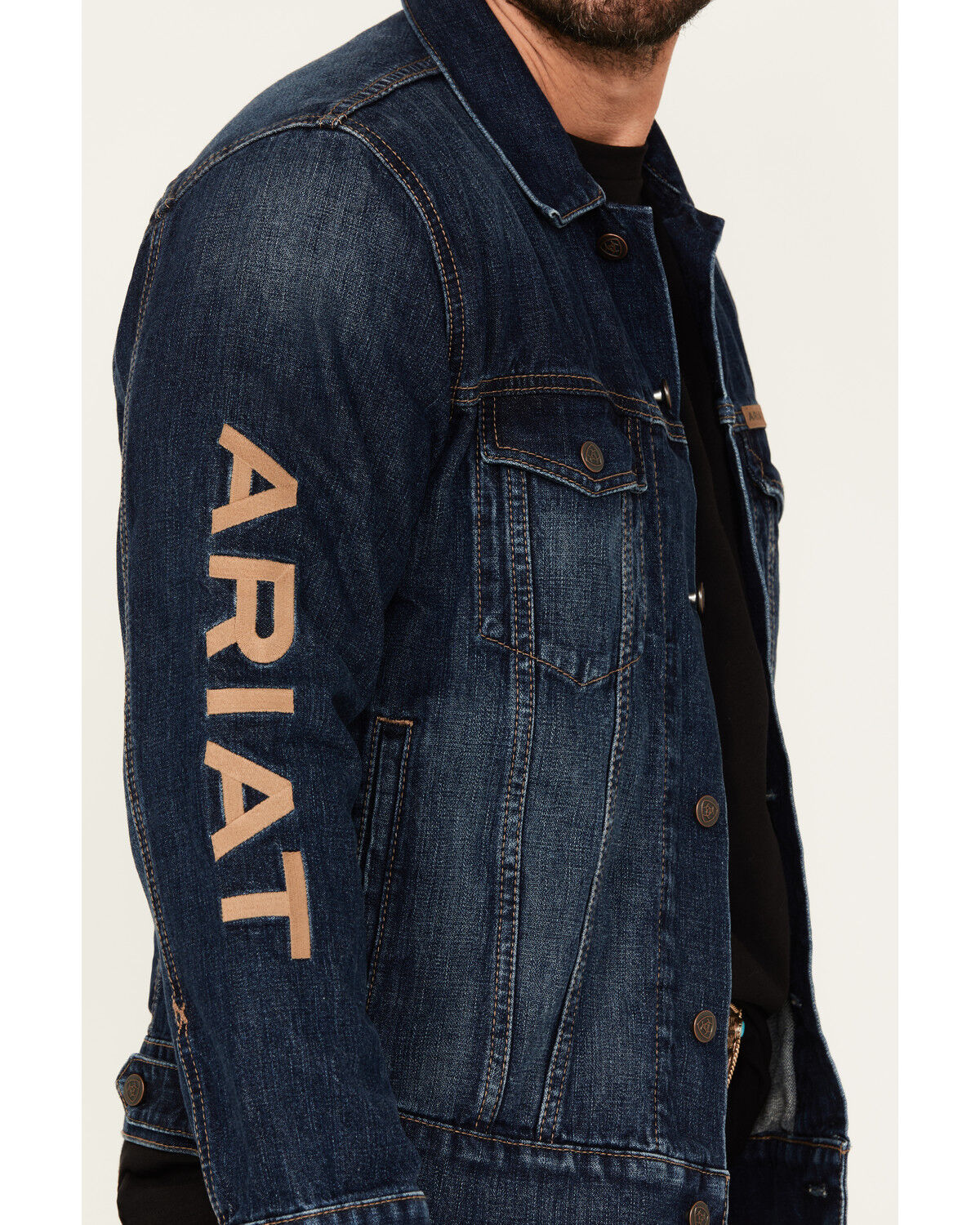 Image #3 - Ariat Men's Richford Team Denim Trucker Jacket, Dark Wash, hi-res