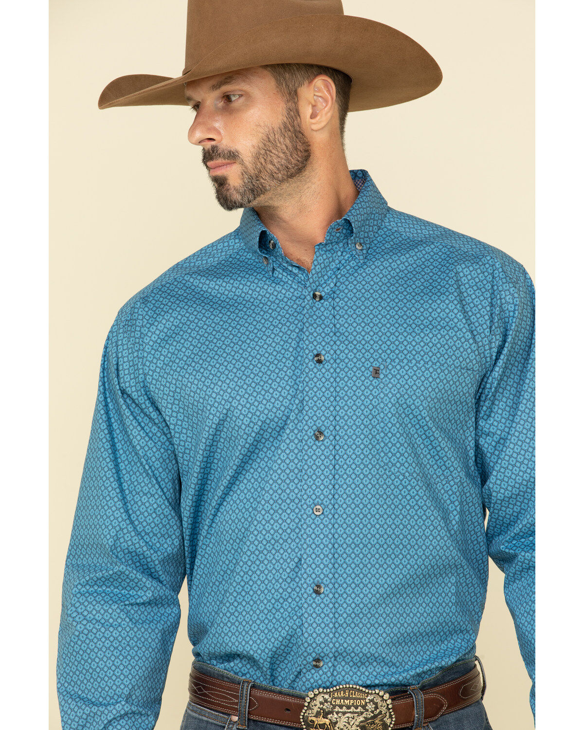 Image #1 - Tuf Cooper Men's Stretch Poplin Geo Print Long Sleeve Western Shirt, , hi-res