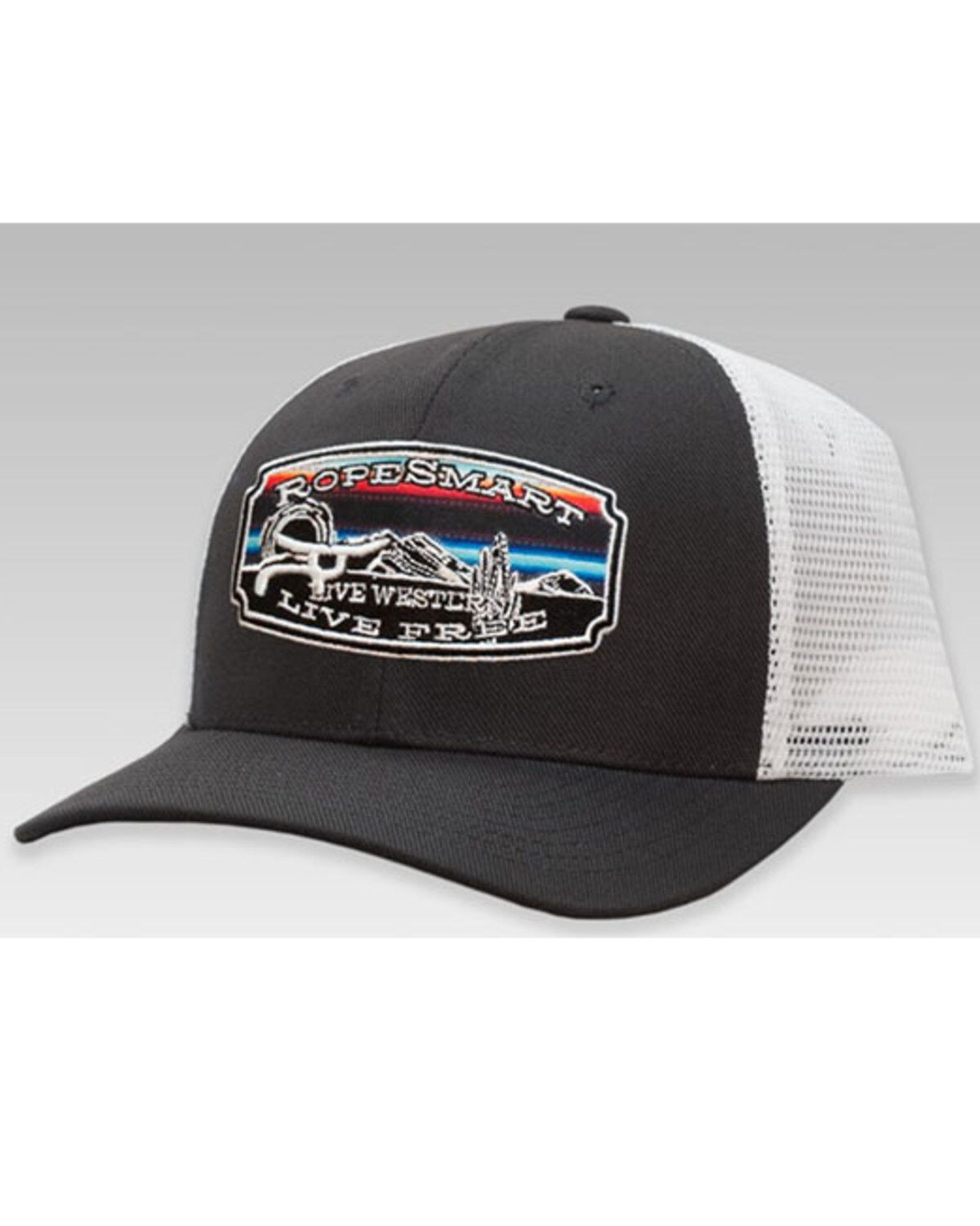 Image #1 - Ropesmart Men's Gray Serape Live Free Embroidered Patch Mesh-Back Ball Cap, Grey, hi-res