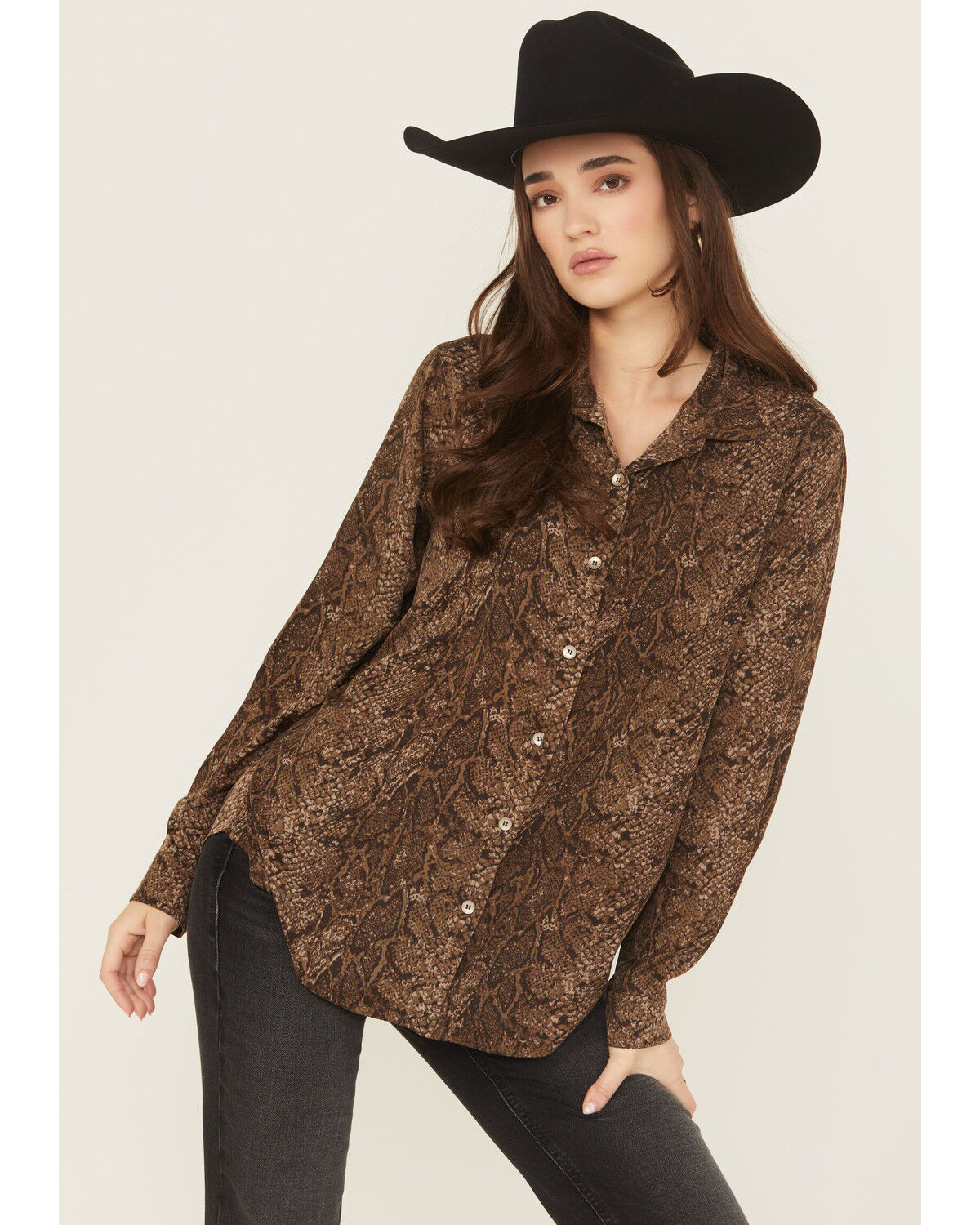 Image #2 - Ariat Women's Homestyle Desert Snake Print Long Sleeve Button-Down Western Shirt, Brown, hi-res