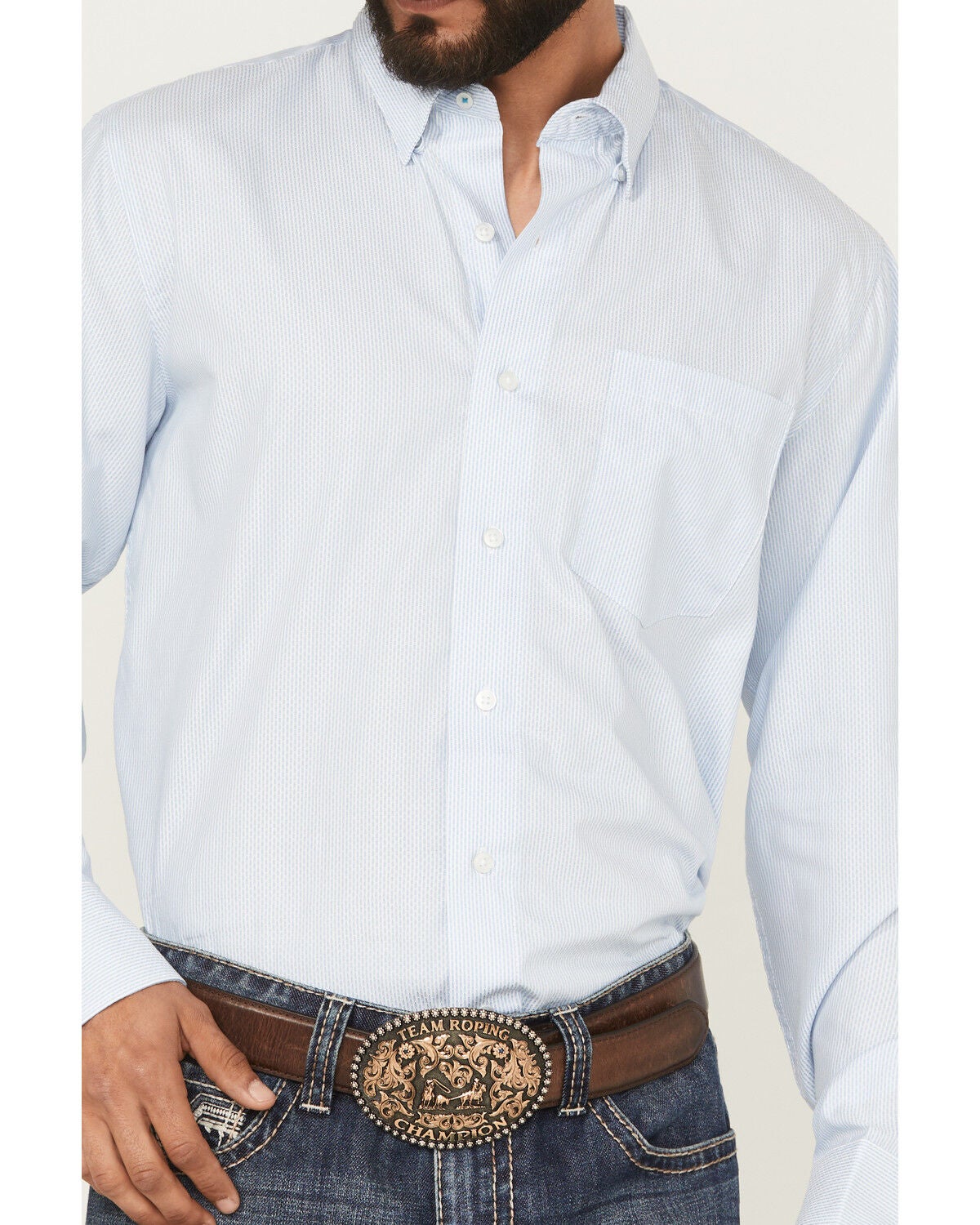 Image #3 - Wrangler X Cody Johnson Men's Non-Solid Solid Long Sleeve Button-Down Western Shirt, Blue, hi-res